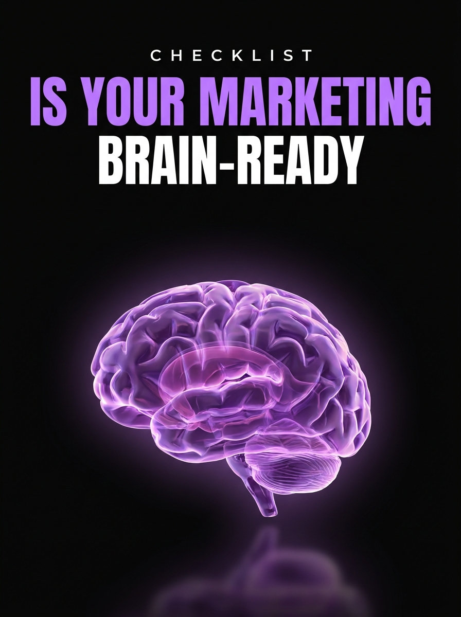 Is Your Marketing Brain-Ready checklist cover, a glowing violet brain on black, from Buscemi IT Solutions