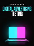 Digital Advertising Testing toolstack cover, a laptop with a split cyan and magenta screen on black, from Buscemi IT Solutions