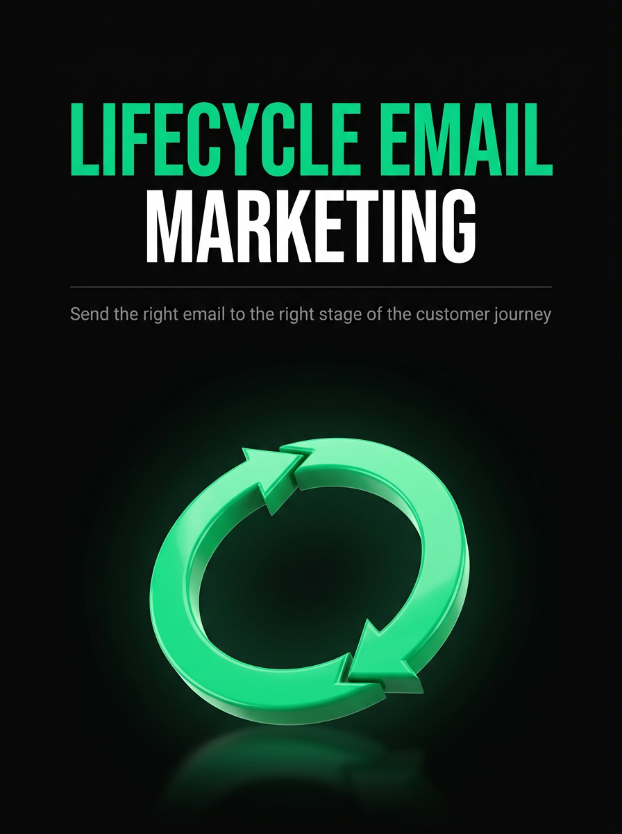 Lifecycle Email Marketing guide cover, a green cycle loop on black, from Buscemi IT Solutions