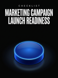 Marketing Campaign Launch Readiness checklist cover, a glowing blue launch button on black, from Buscemi IT Solutions