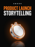 Product Launch Storytelling ebook cover, a glowing orange countdown dial on black, from Buscemi IT Solutions