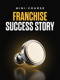 Franchise Success Story mini-course cover, a glowing gold rubber stamp on black, from Buscemi IT Solutions