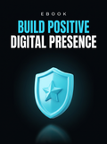 Build Positive Digital Presence ebook cover, a glowing cyan shield with a star on black, from Buscemi IT Solutions