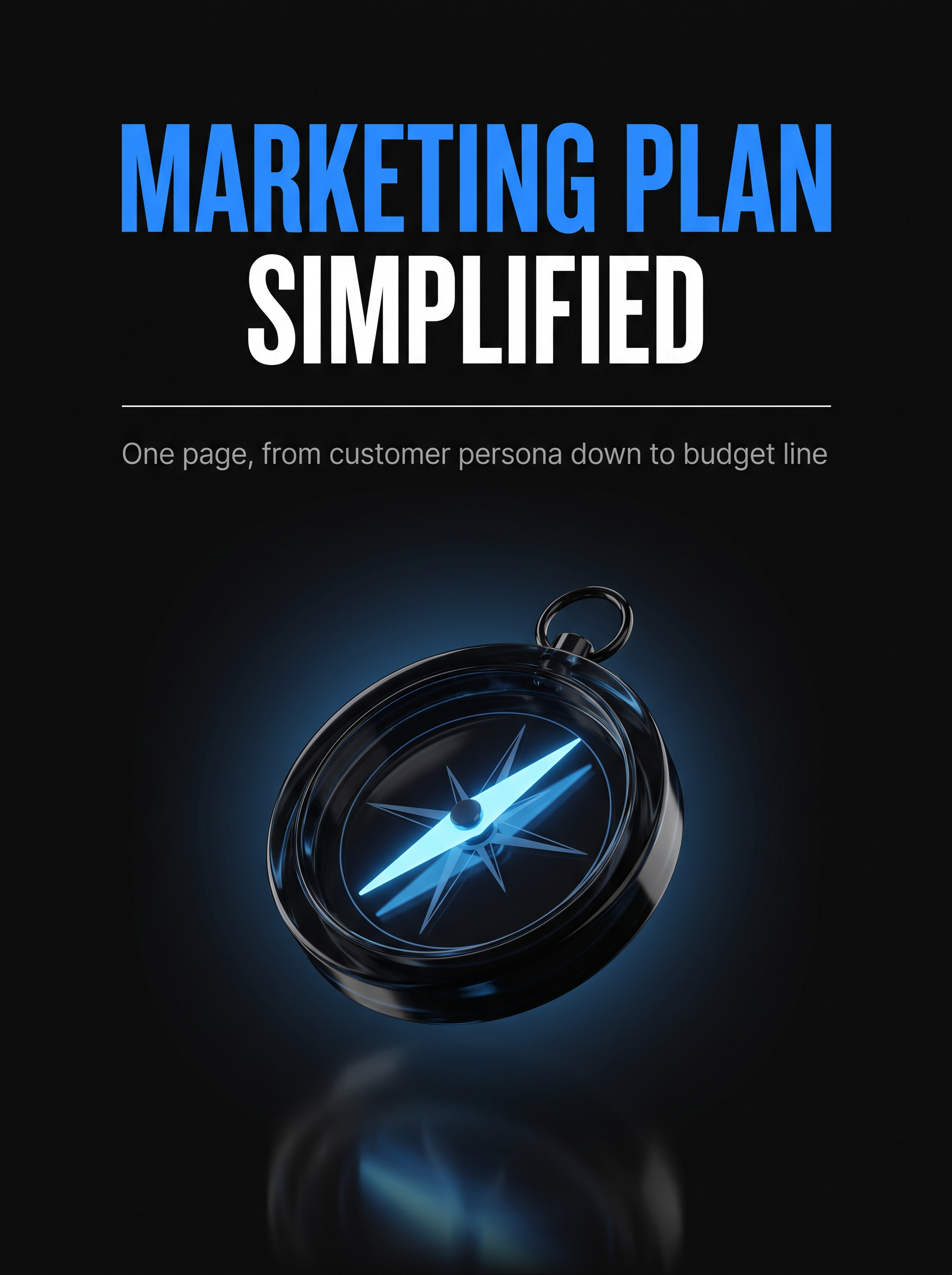 Marketing Plan Simplified cover, a glowing azure compass on black, from Buscemi IT Solutions