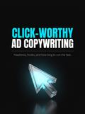 Click-Worthy Advertising Copywriting cover, a glowing cyan cursor arrow on black, from Buscemi IT Solutions